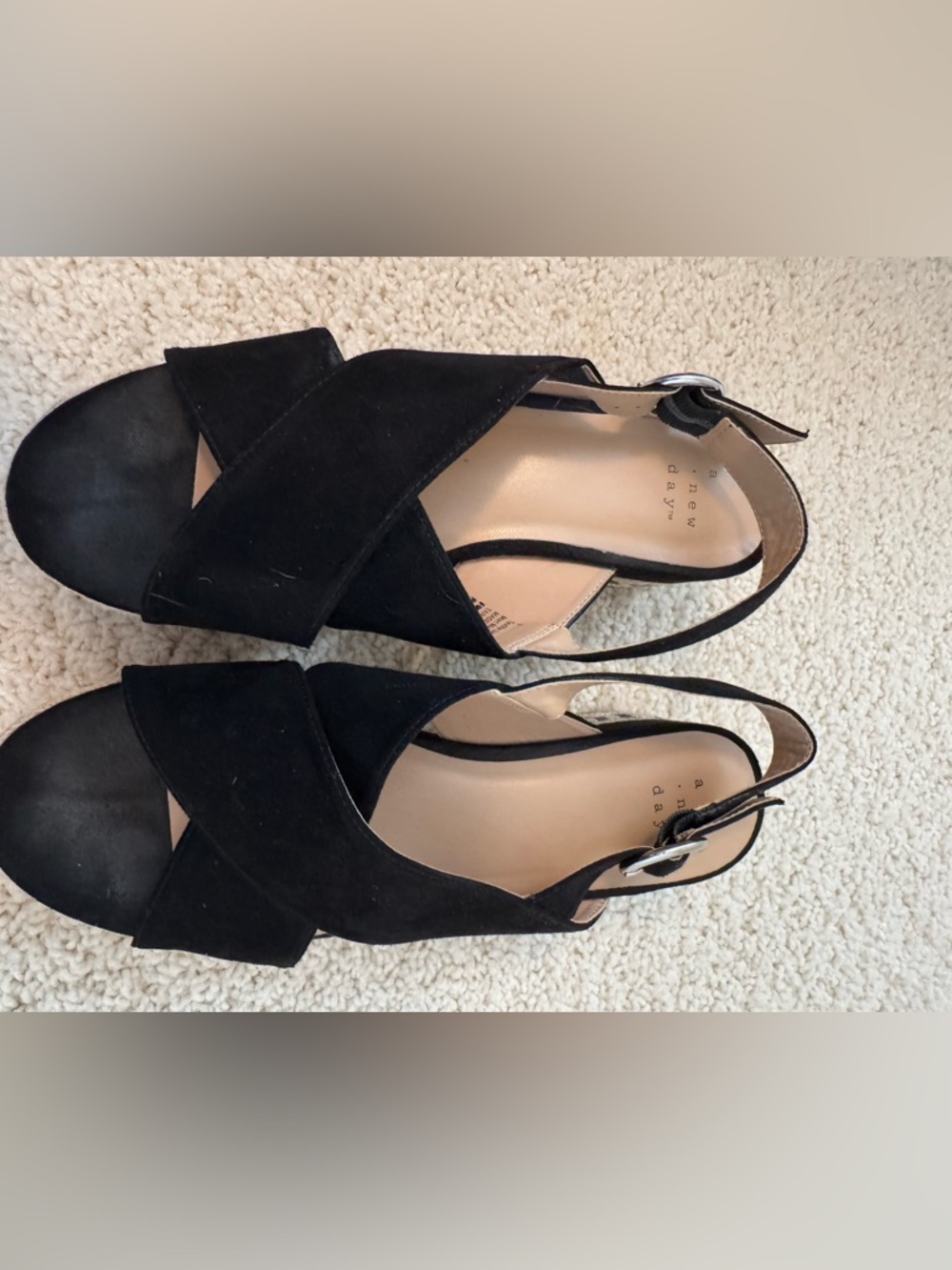 a new day Black Crisscross Suede Platform Slingback Sandals